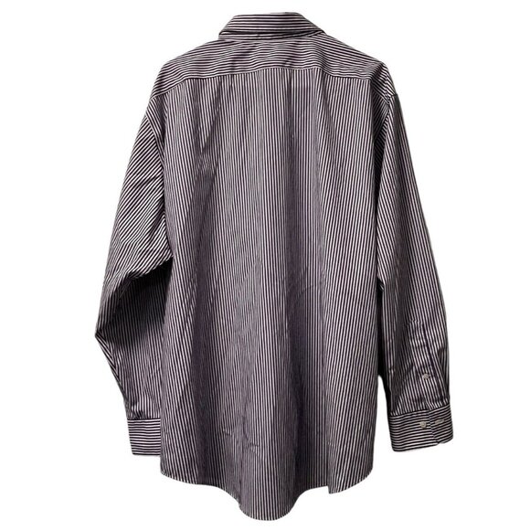 Lauren Ralph Lauren Navy Striped Button Down‎ No Iron Shirt Sz 17 1/2 34/35 Prep - Picture 2 of 12